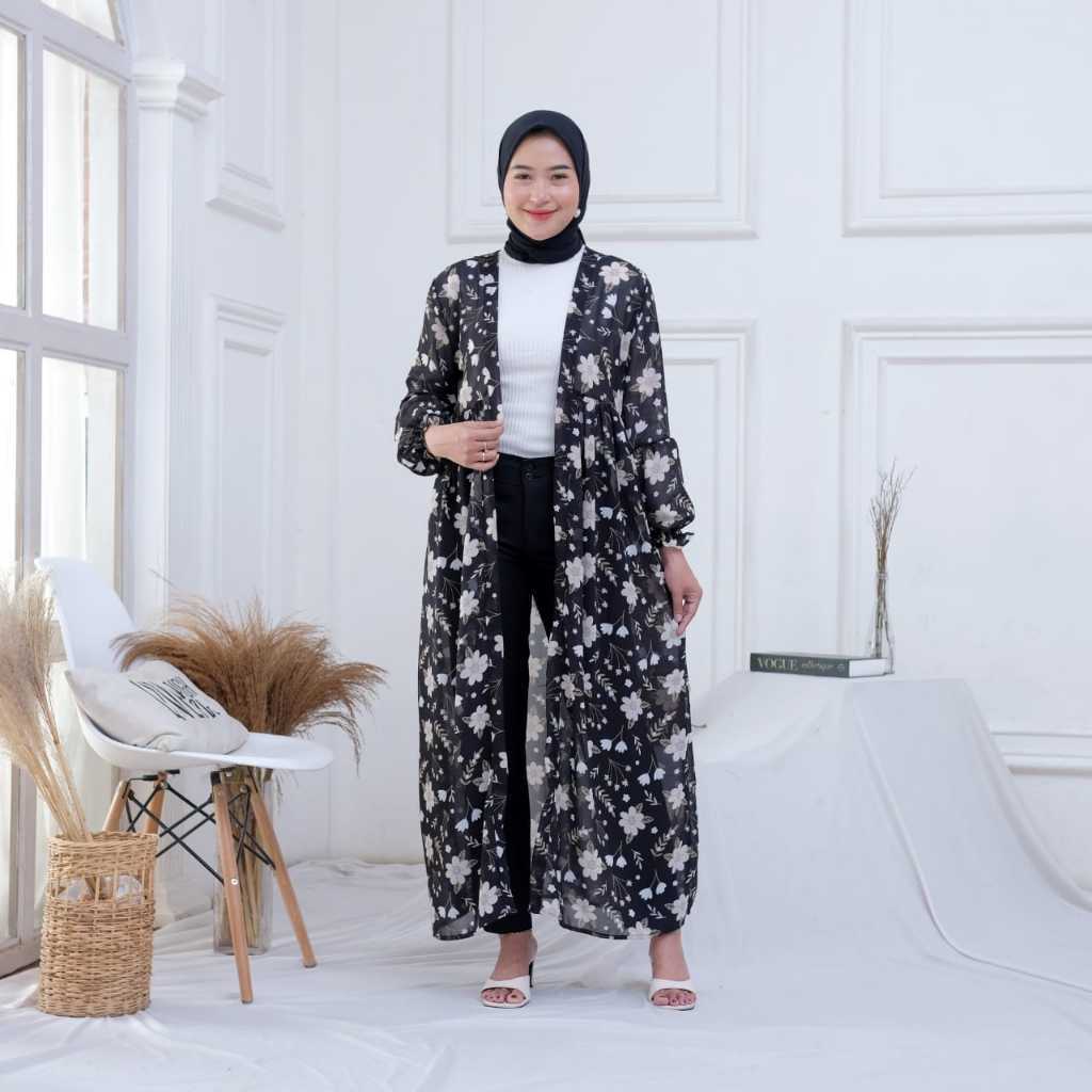 Lini Outer - Long Outer - Outer Kondangan - Cardigan Wanita - Long Cardigan - Dress Muslim Bunga