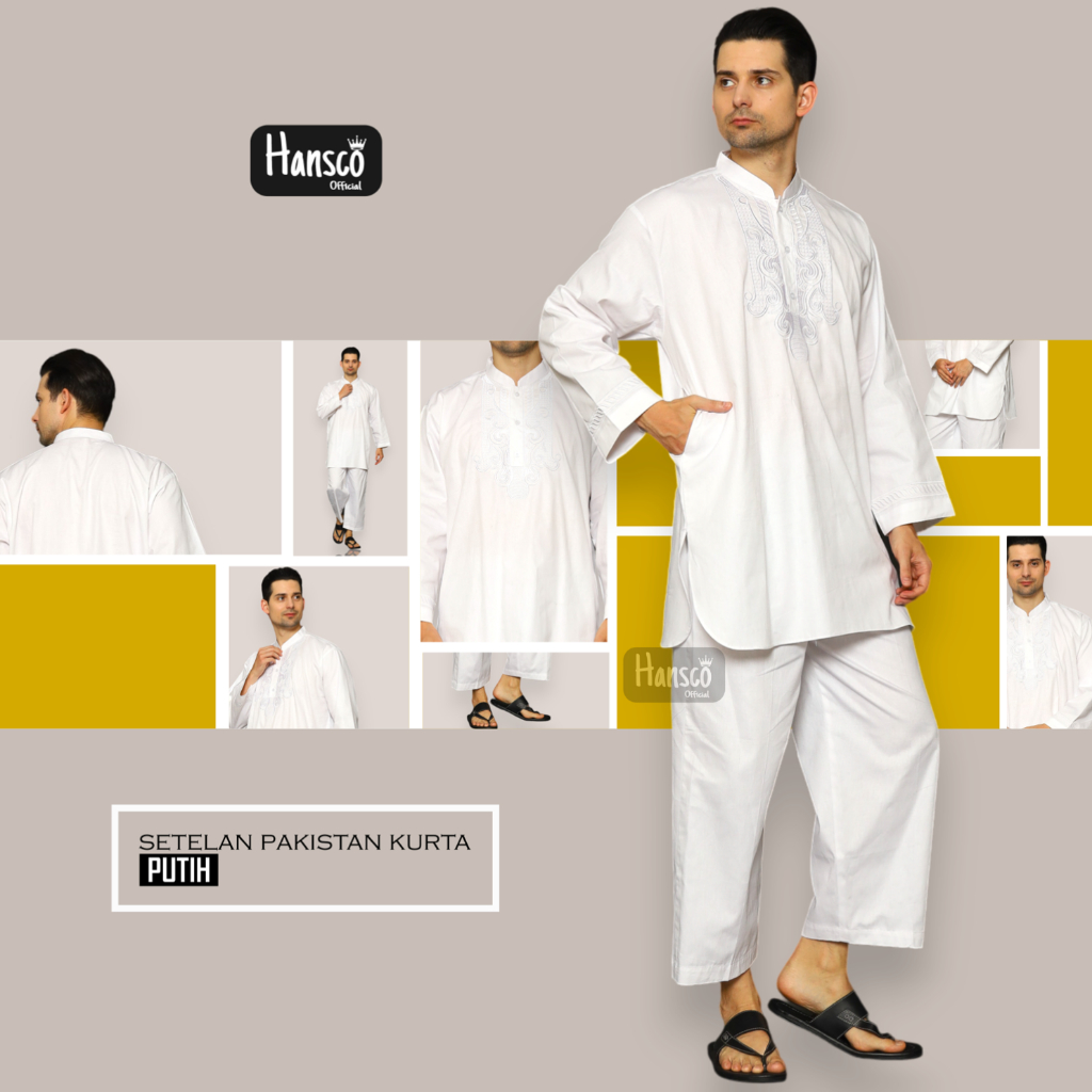 Baju Koko Setelan Pakistan Kurta Putih Katun Twill Baju Koko Pria Dewasa Exclusive