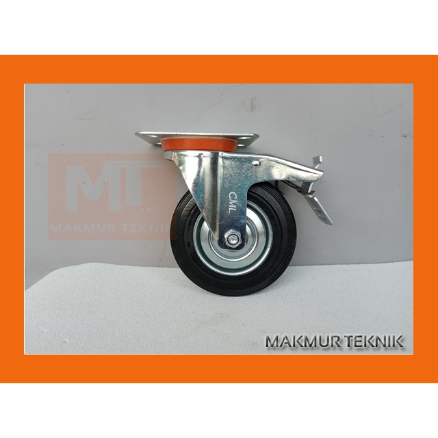 Roda Troli, Roda Etalase Roda Karet 8 inch Rem