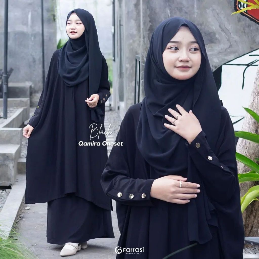 QAMIRA ONE SET PHASMINA Baju Gamis Setelan Tunik Rok Dan Jilbab Bahan Crinkle Airflow Premium Gamis 
