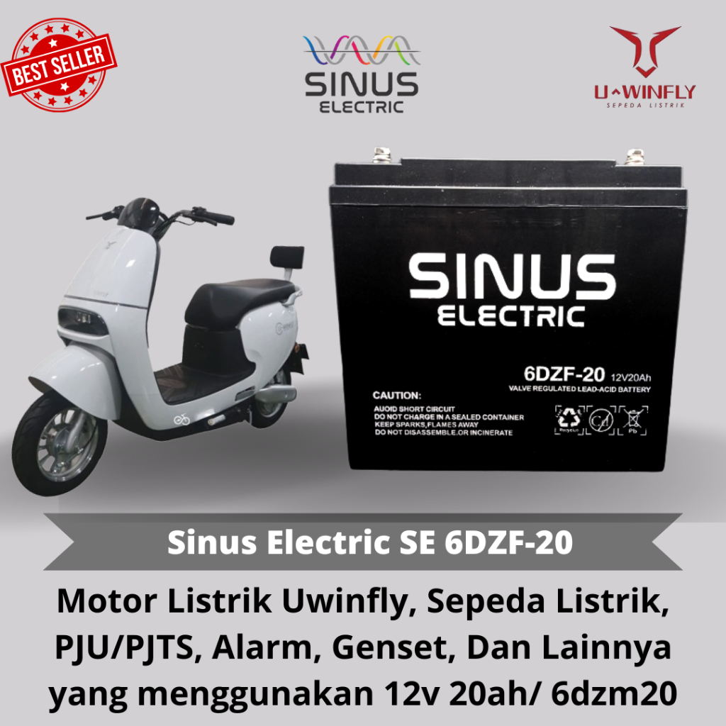 Aki MOTOR LISTRIK 12V 20Ah Baterai Molis Uwinfly 6DZF20 SINUS