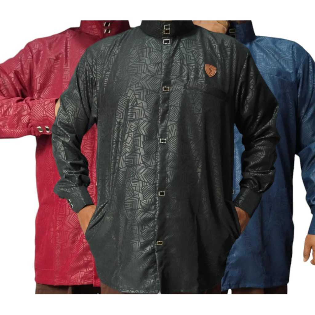 Koko Emboss|Koko Kemko Embos Etnik Sultan|Baju Koko Habaib Emboss|Koko Medang Motif Embos Lengan Pan