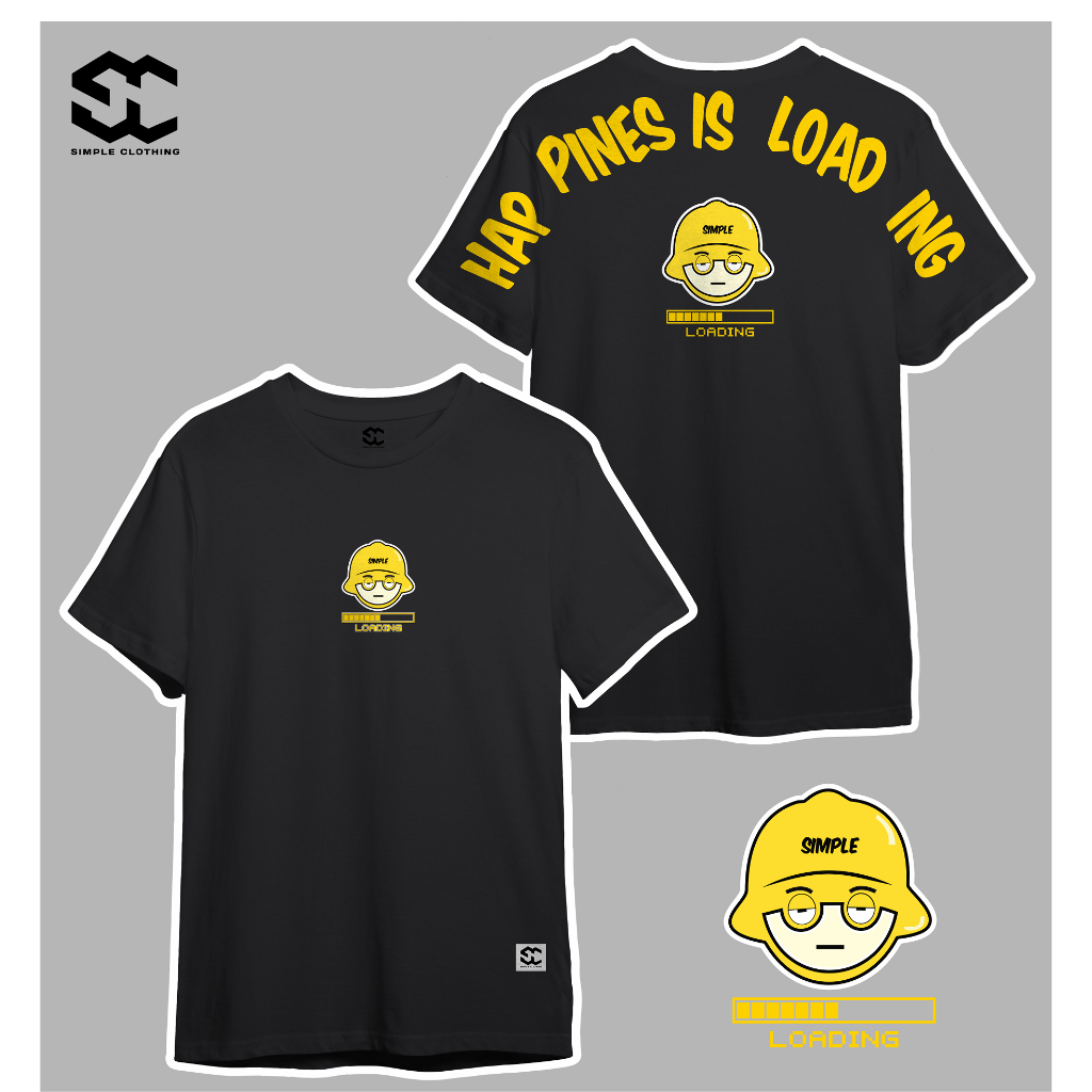 SIMPLECLOTH - kaos pria atasan oblong SIMPLE SMILE dan HAPPINES IS LOADING spesial warna hitam  (COD
