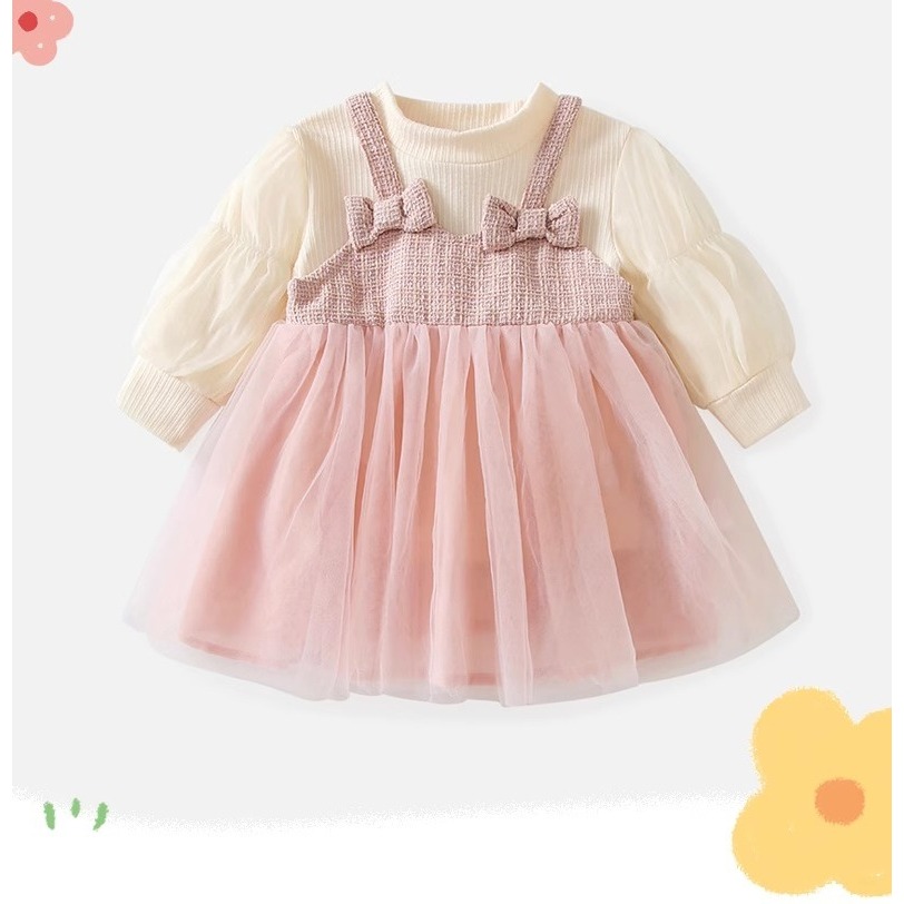 Dress Anak Perempuan Usia 1-4 Tahun | Fashion Trendy Anak Cewek Dress 2in1 Lengan Panjang Balon Vari