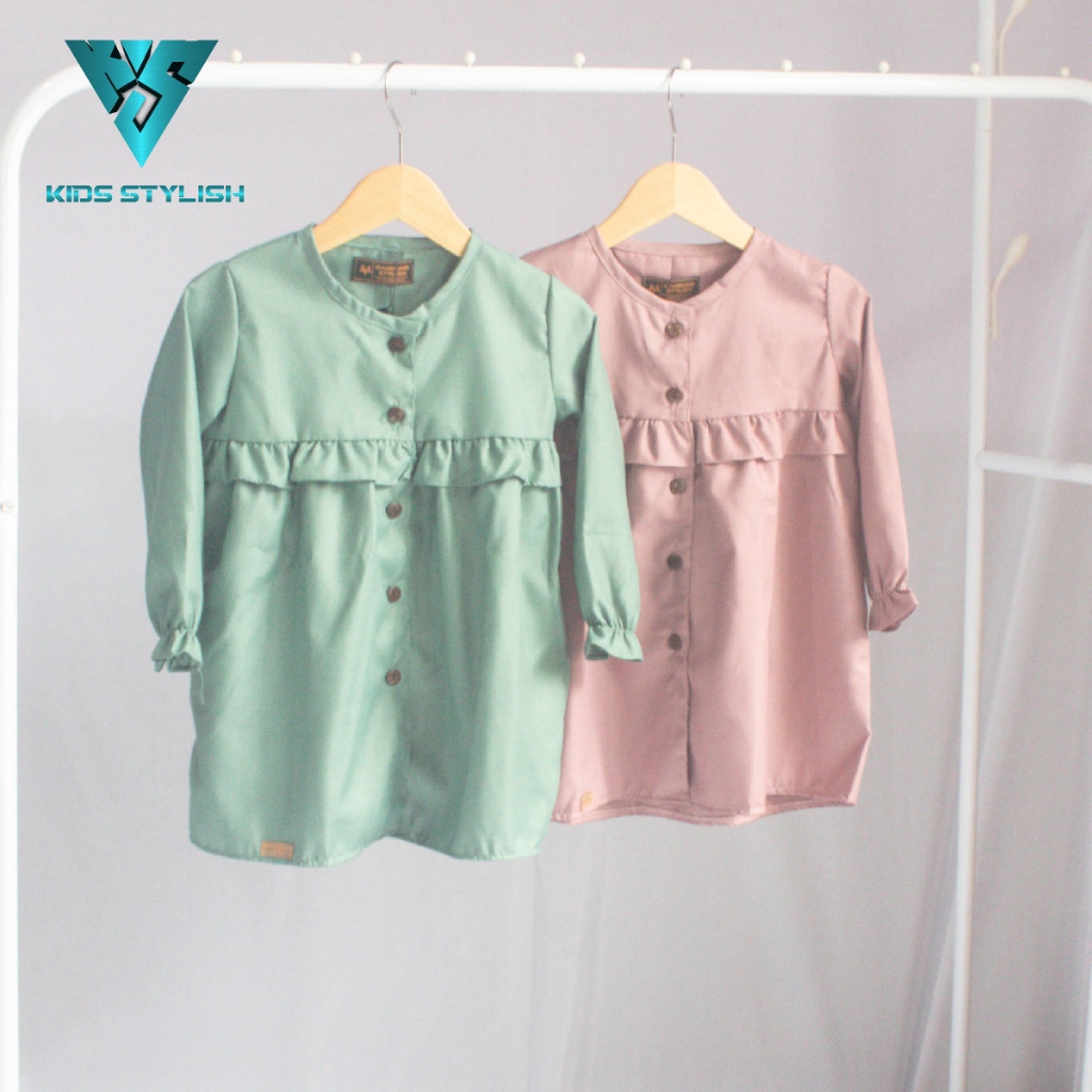 KIDS STYLISH Baju Tunik Anak Perempuan Motif Korea  Hijau Wardah