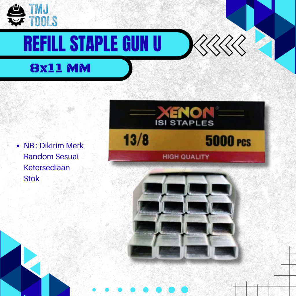 

Refill Staple Gun U 13/8J 8x11 mm Isi Staples Tembak 1008J Guntacker Steples Stapler Hekter Tacker 1008 J 1308 J Alat Perekat Stepler Handtacker