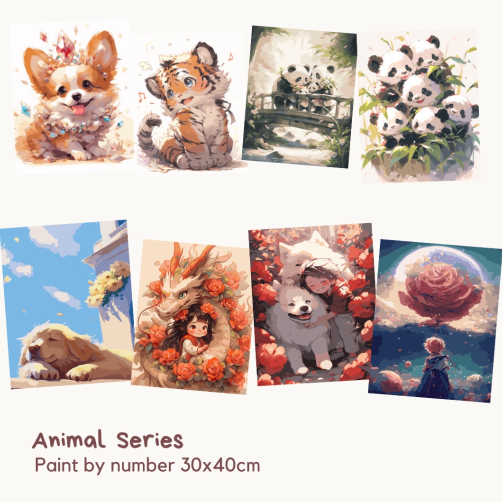 

KODE Q2R HARU 3x4cm Paint by Number Kit Canvas DIY Panda Corgi Animal Little Prince Kanvas Lukis Set Menggambar Melukis