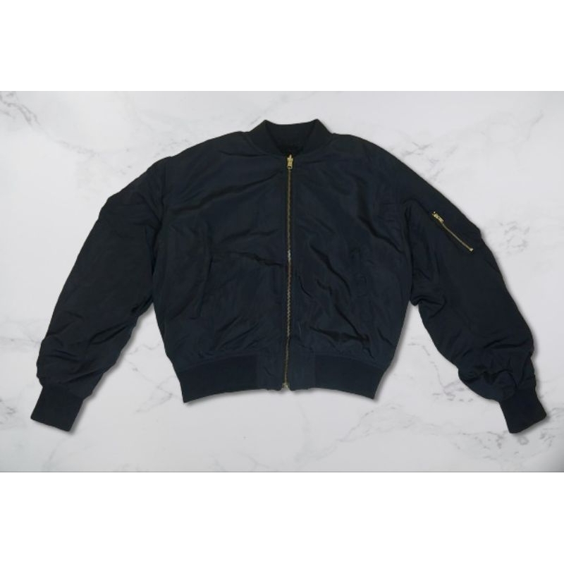 Earth Music & Ecology Black Boxy Bomber Vintage Jacket Reversible Jacket Scuba Size L