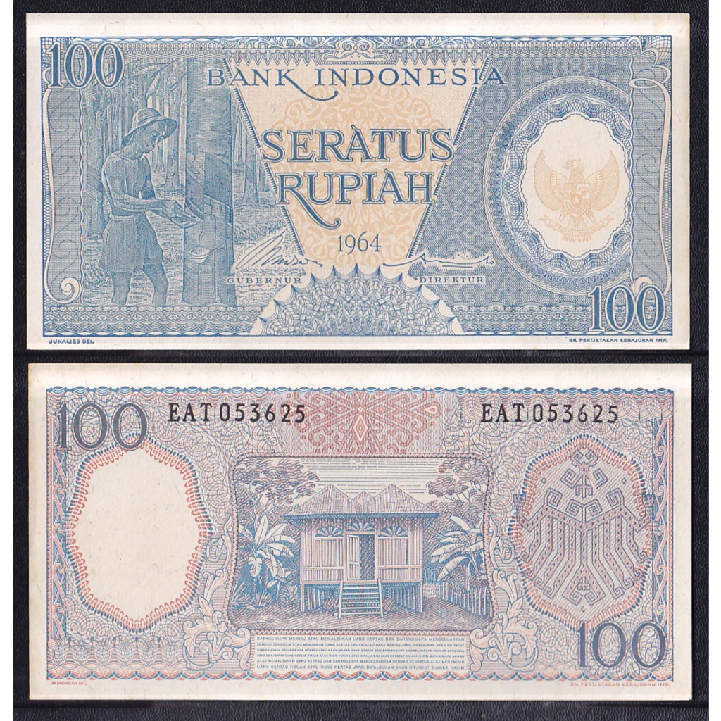 Uang kuno 100 Rupiah (biru) tahun 1964 seri Pekerja-2