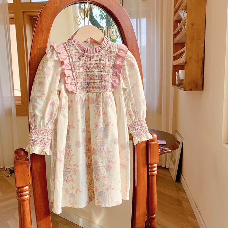 KODE N58V dress PREMIUM DUDU lengan panjang smocked dress anak perempuan import