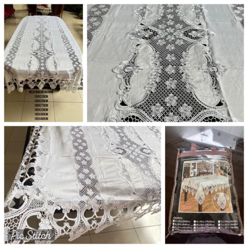 taplak jumbo putih premium. taplak meja makan besar putih 3m sampai 4m