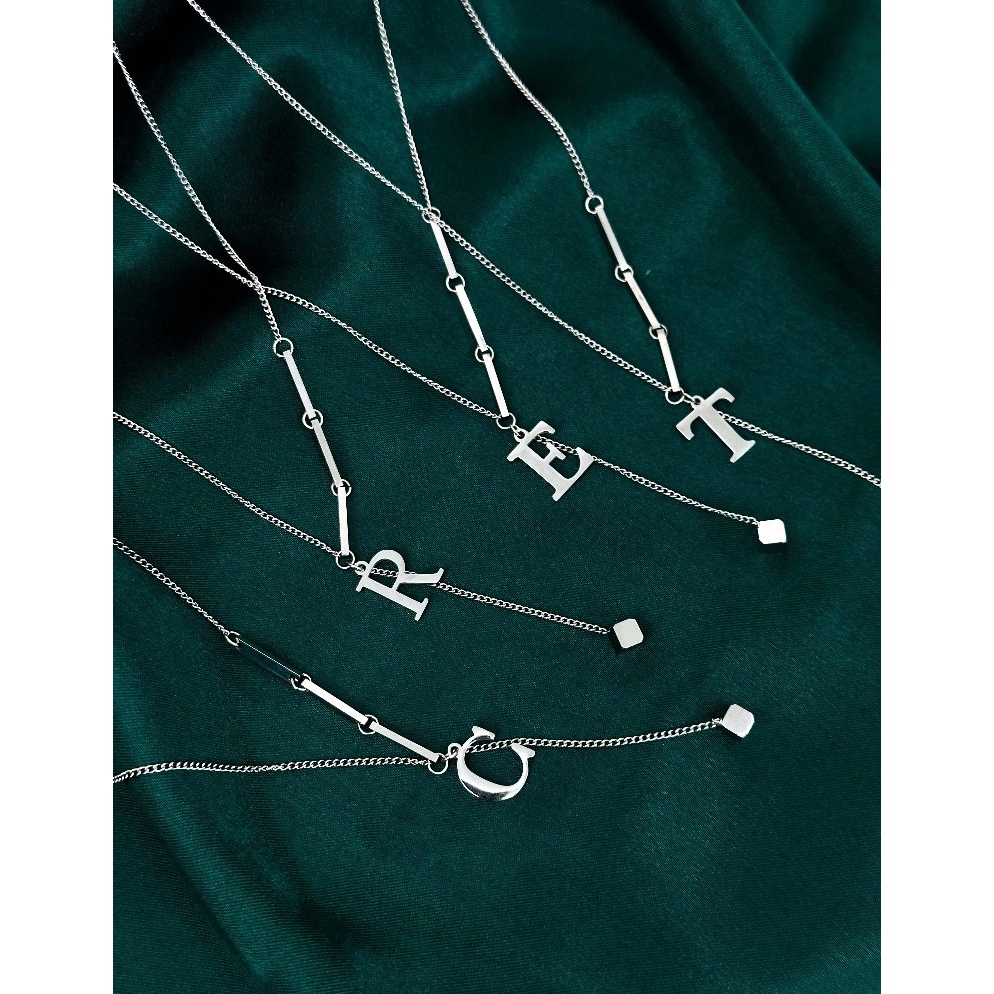 KODE N98U Kalung Liontin Huruf  Kalung Abjad A sampai Z Silver  Kalung Silver Wanita Bvlgari