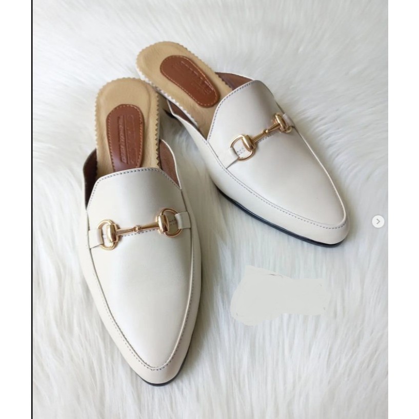 Cuero Flat Shoes tutong Wanita Sepatu Kulit Asli ujung lancip slop nisa