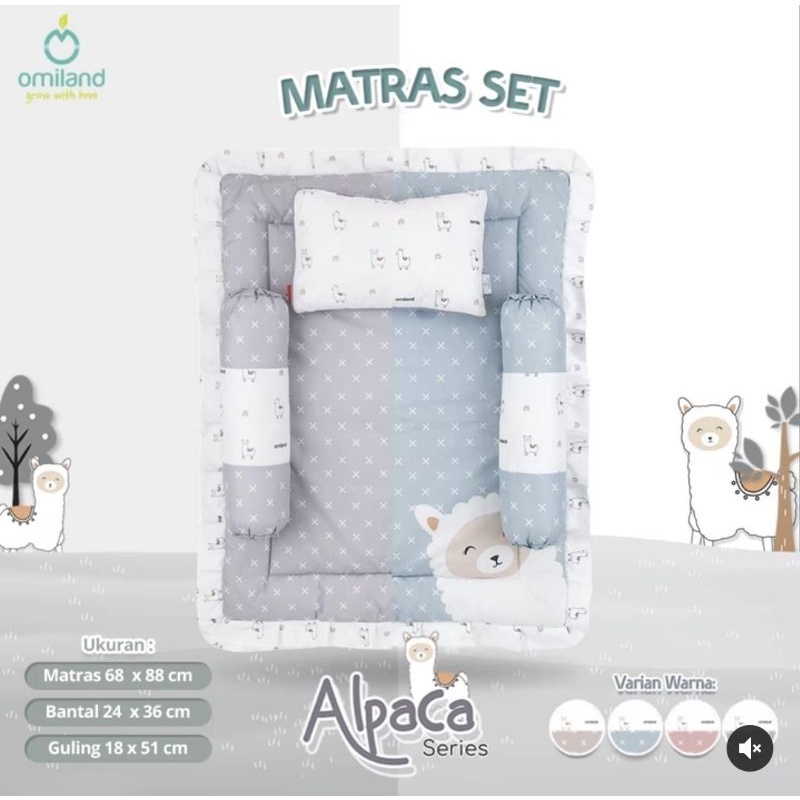 Omiland Baby Mattress Matras Bayi Set Bantal + Guling Motif Alpaca