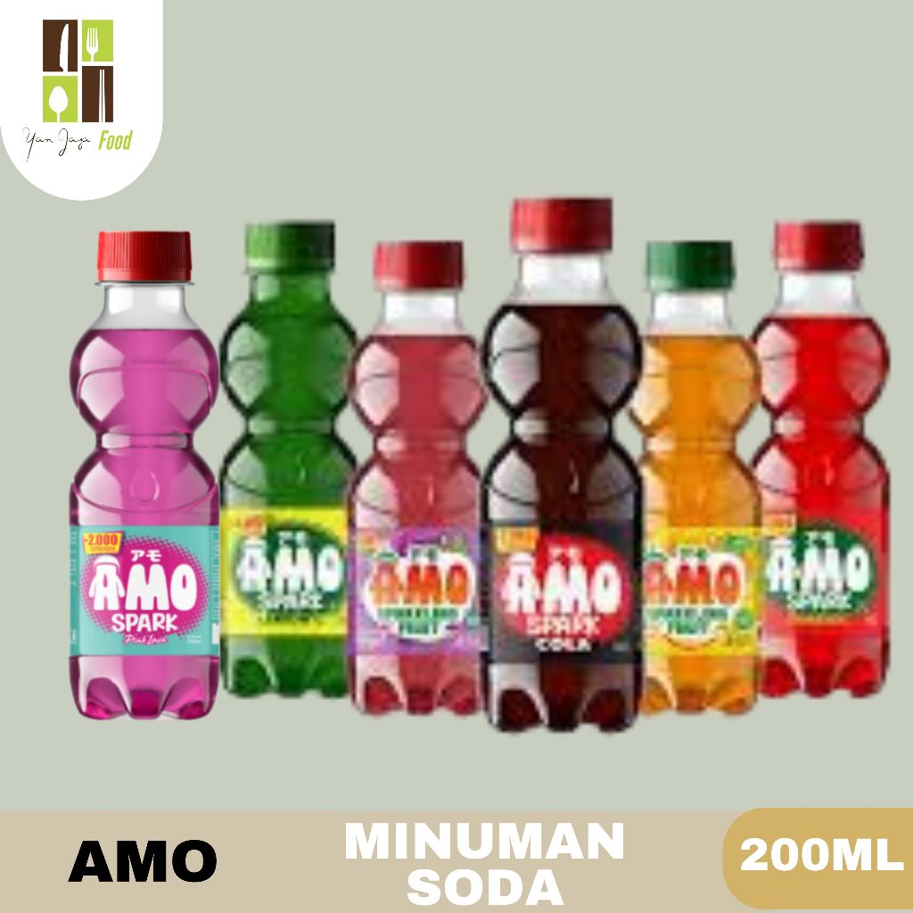 

Amo Minuman Soda Nabati Sparkling / Sparkling Water Minuman Soda Rasa Lemon / Cola / Strawberry / Pink Lava 200ML 1Crt 24PCS