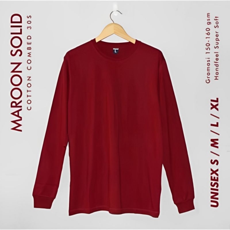Kaos Polos Lengan panjang Pria/Wanita Merah Maroon Cotton Combed 30s