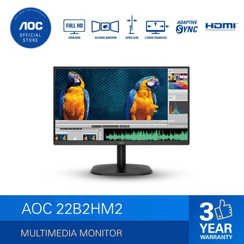AOC 22B2HM2 Ultra Slim LED Monitor (22"/FHD/VA/100Hz/HDMI/VGA/VESA)