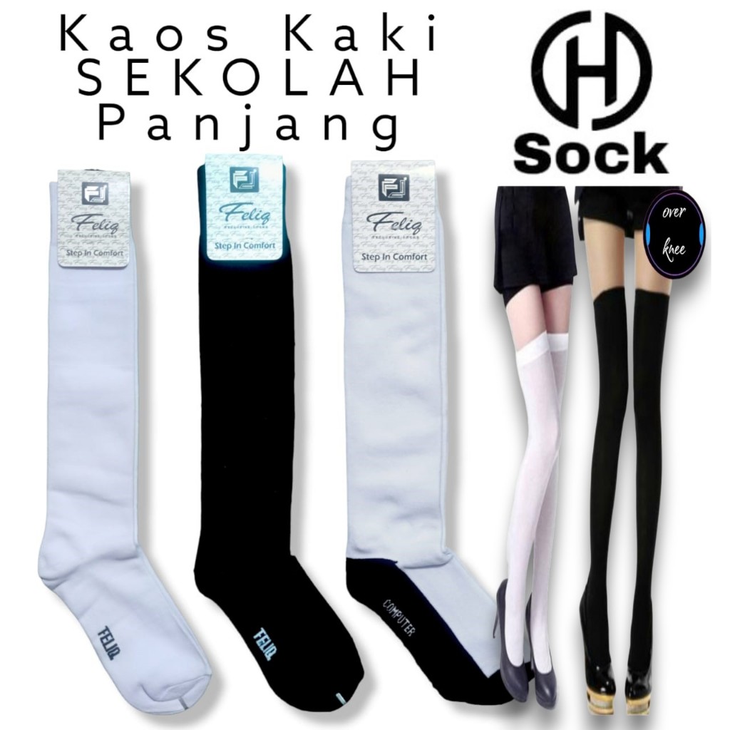 Kaos Kaki Panjang Tebal (LONG) kaos kaki putih panjang/kaos kaki hitam panjang/kaos kaki muslimah