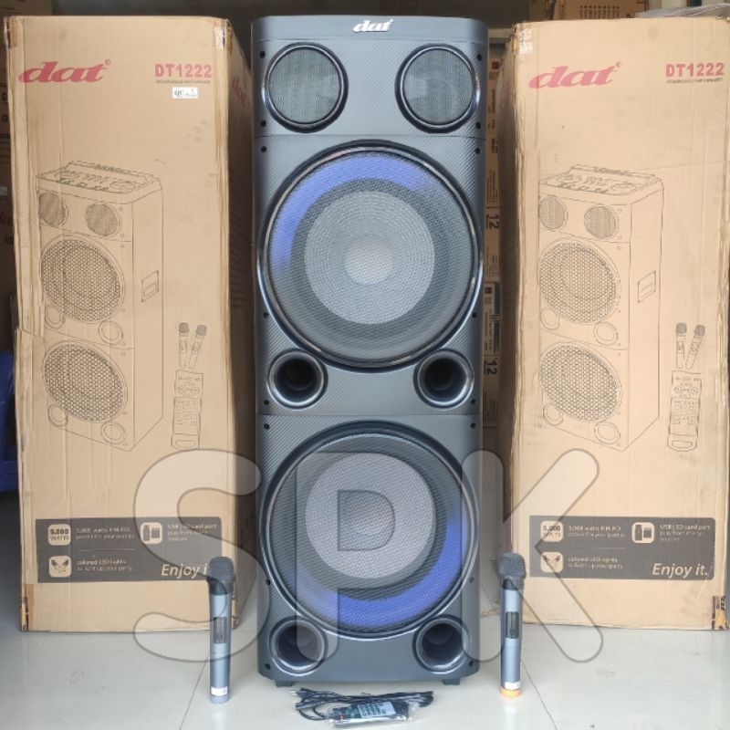 Speaker Portable 2X DAT DT 1222 12 inch 2 Mic Wireless