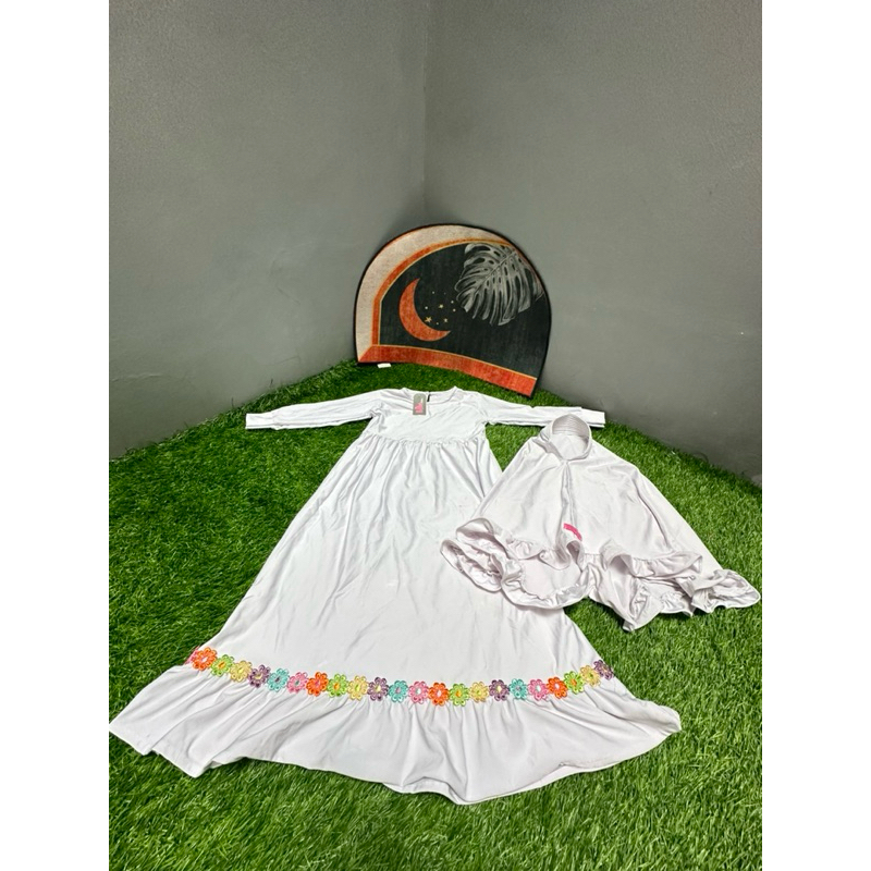 PRELOVED BAJU MUSLIM PUTIH ANAK | PRELOVED GAMIS PUTIH ANAK SET HIJAB | PRELOVED GAMIS PUTIH LEBARAN