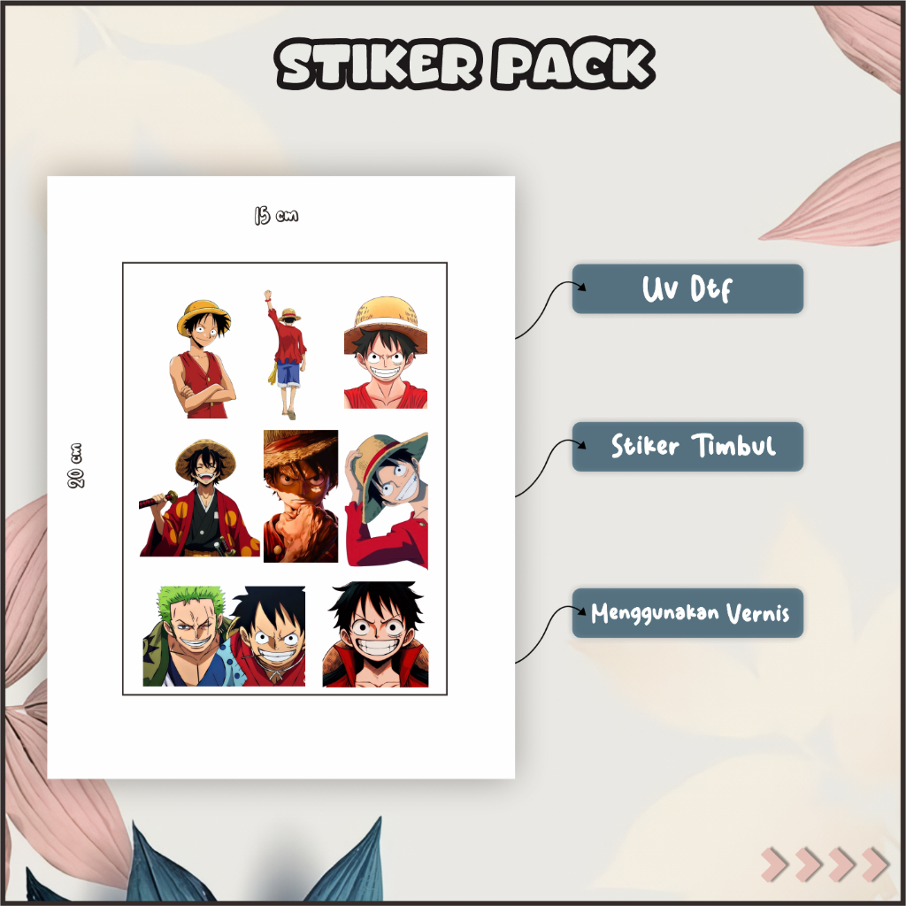 

Stiker Sticker Setiker Setikker Pack UV DTF Motif One Piece Orange Merah P2