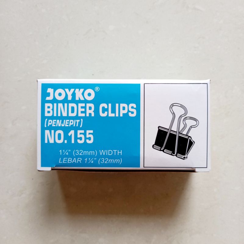 

[ PACK ISI 12 ] Binder Clips Klip Penjepit Kertas Joyko No. 155 ( Lembar 3.2 cm )