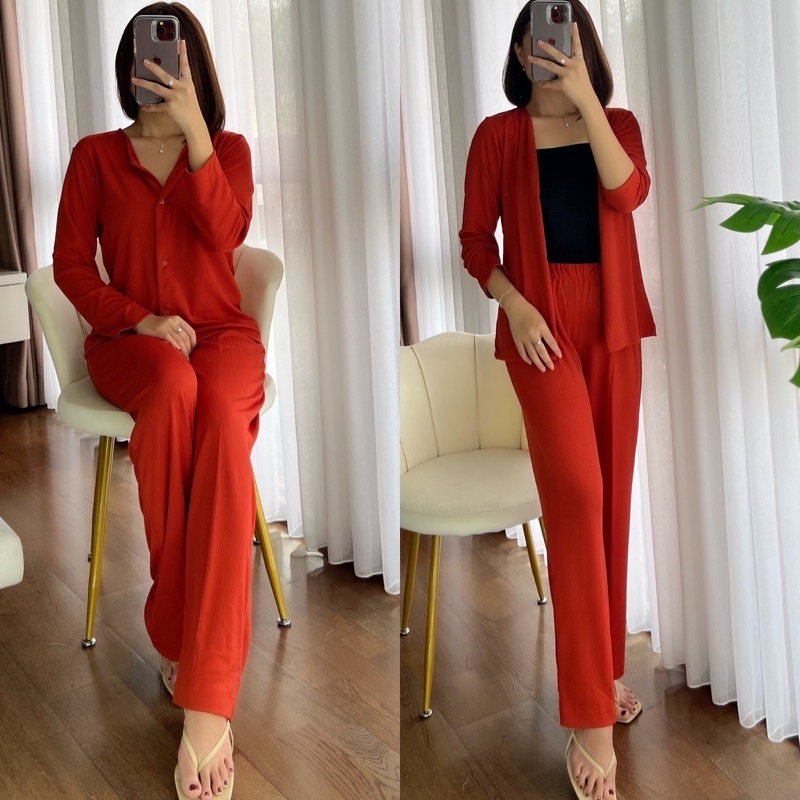 SETELAN KNIT IMPORT PREMIUM / SETELAN WANITA KEKINIAN / SET RIB KNIT WANITA / SETELAN KNIT JUMBO / S