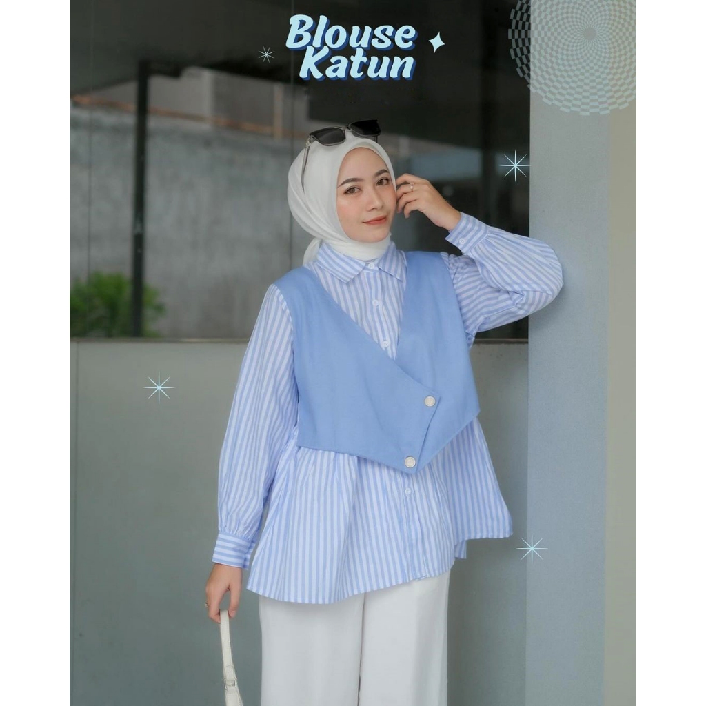 INARA Blouse Salur Vest Wanita Terbaru Kekinian Bahan Katun Mix Shakila