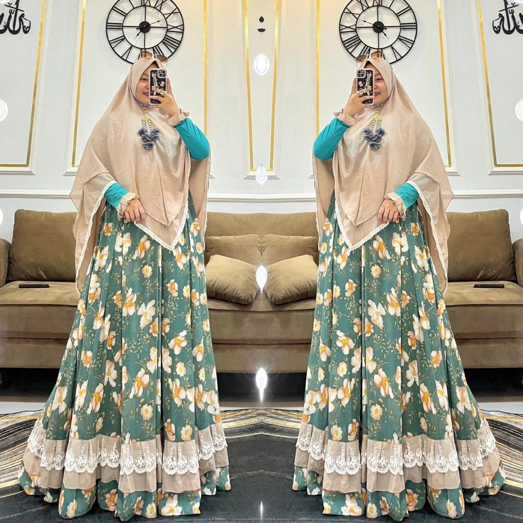 Gamis Ceruty Babydoll Printing Motif Bunga Murah