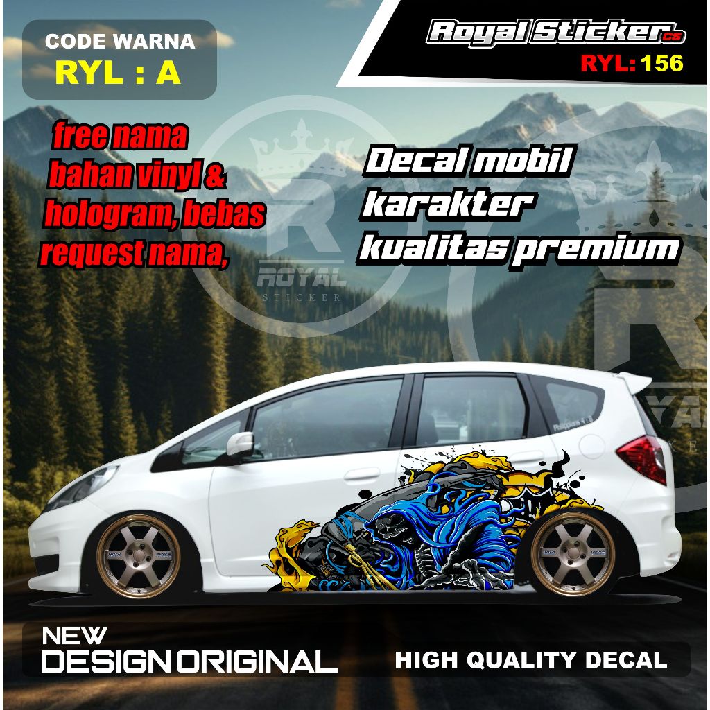 RYL156-DECAL STIKER MOBIL JAZZ, BRIO, SIGRA, YARIS TERKINI-STICKER GAYA KARAKTER BODY MOBIL