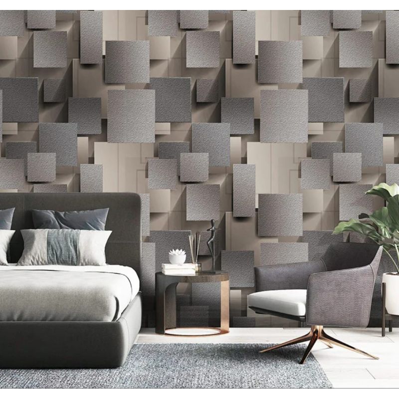 COD BAYAR DI TEMPAT Wallpaper Sticker Dinding Motif Terbaru Kotak 3D Abu Hijau Minimalis Bisa Untuk 
