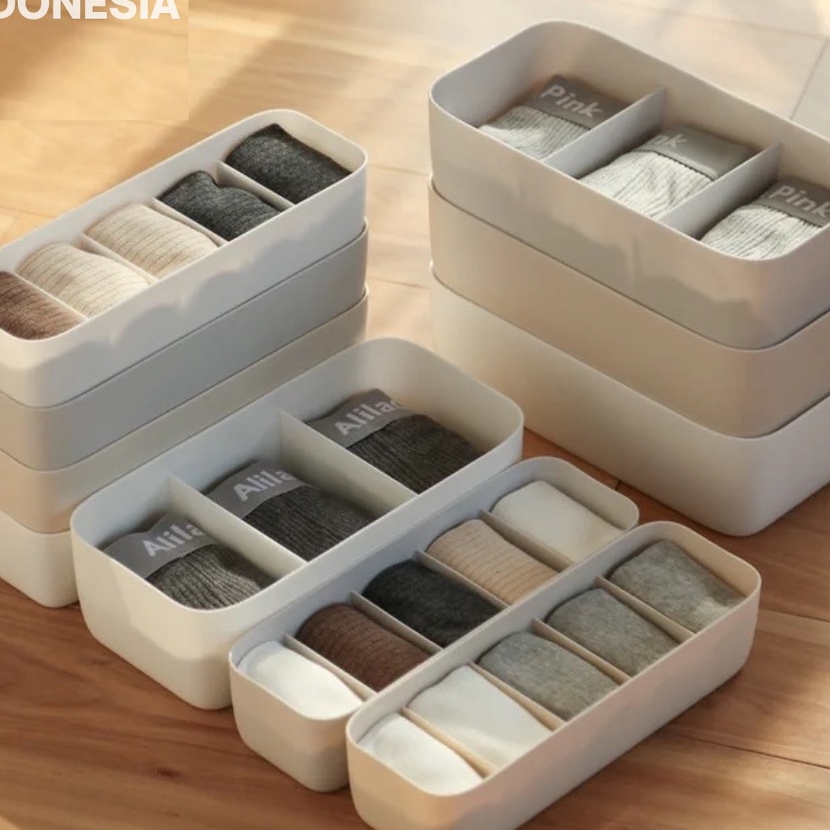 FG2 KODU Kotak Wadah Penyimpanan Plastik dengan Sekat Grid Strip Kaos Kaki Dasi Pakaian Dalam Organi