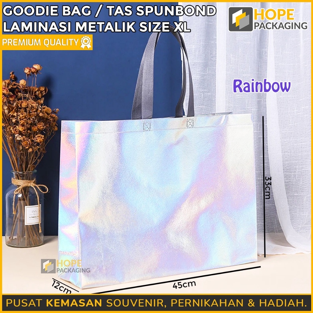 

SEGERA BELI Tas Shopping Bag Laminasi Metalik Size XL 33x45x12 cm Goodie Bag Rainbow Tas Cooler Bag Serbaguna Tas Souvenir Hampers Hadiah Tas Travel Goodie Bag Laminasi Tas Belanja Spunbond Laminasi Tas Souvenir Ultah Tas Kado Tas Bi