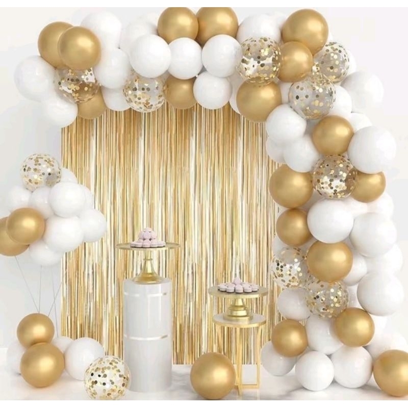 Paket Dekorasi Balon White-Gold/Paket Dekorasi Pesta Putih- Gold