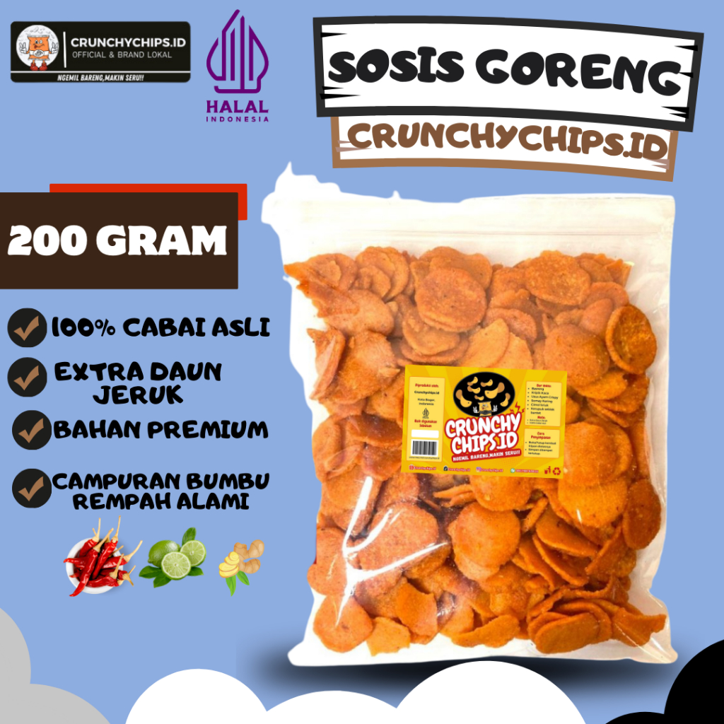 

Sosreng Sosis Ayam Goreng Kiloan Sultan Premium Rasa Pedas Gurih daun Jeruk Kemasan 200gram