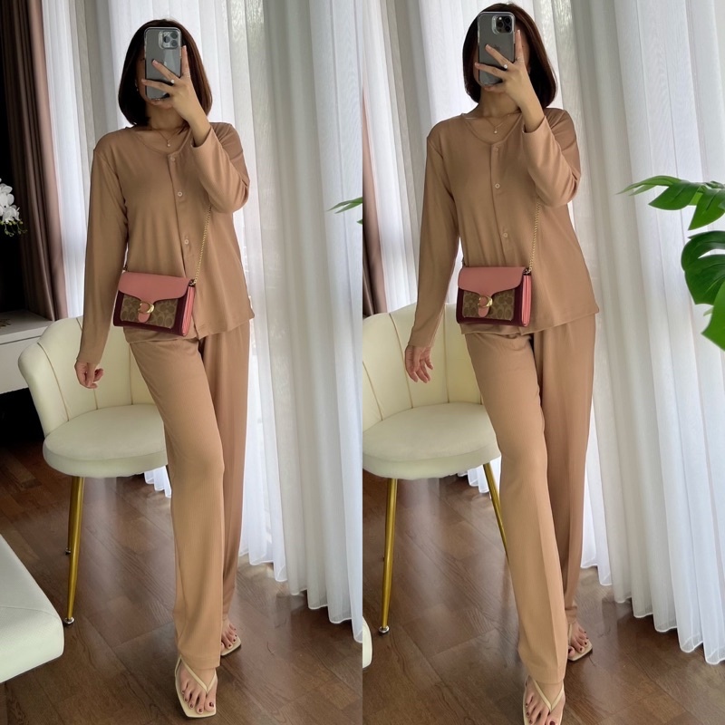 SETELAN KNIT IMPORT PREMIUM / SETELAN WANITA KEKINIAN / SET RIB KNIT WANITA / SETELAN KNIT JUMBO / S