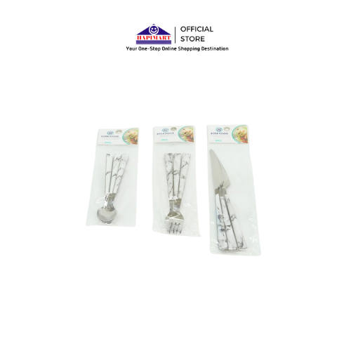 Set Alat Makan Motif Marble Putih 3 PCS Sendok Makan Marble Sultan  /Garpu Marble Sultan / Pisau Mak