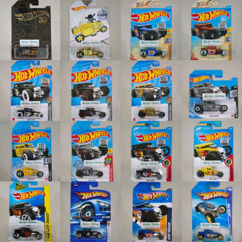 hotwheels hot wheels bone shaker factory sealed short card larry wood 50th anniversary black gold sa