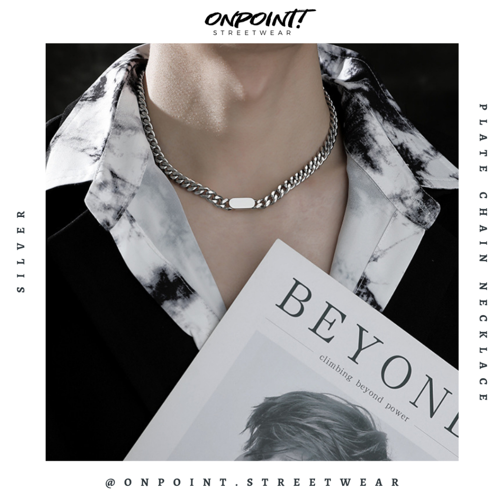 Plate Chain Necklace - kalung pria aksesoris pria fashion silver korea streetwear kalung necklace pe