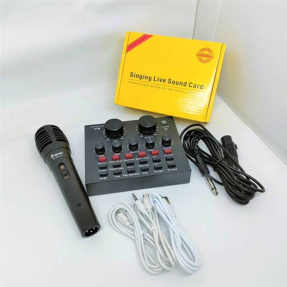 Paket Karaoke Mixer Audio Soundcard V8 Bluetooth dan Mic