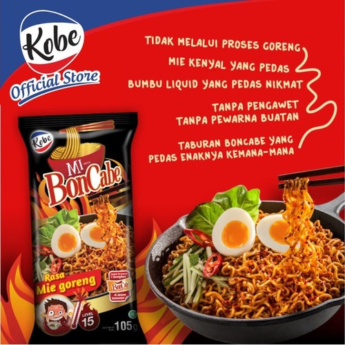 

Mie / Mi Instant Noodle Kobe Boncabe / Bon Cabe Goreng Level 15 & Ramen Level 30 90 Gram