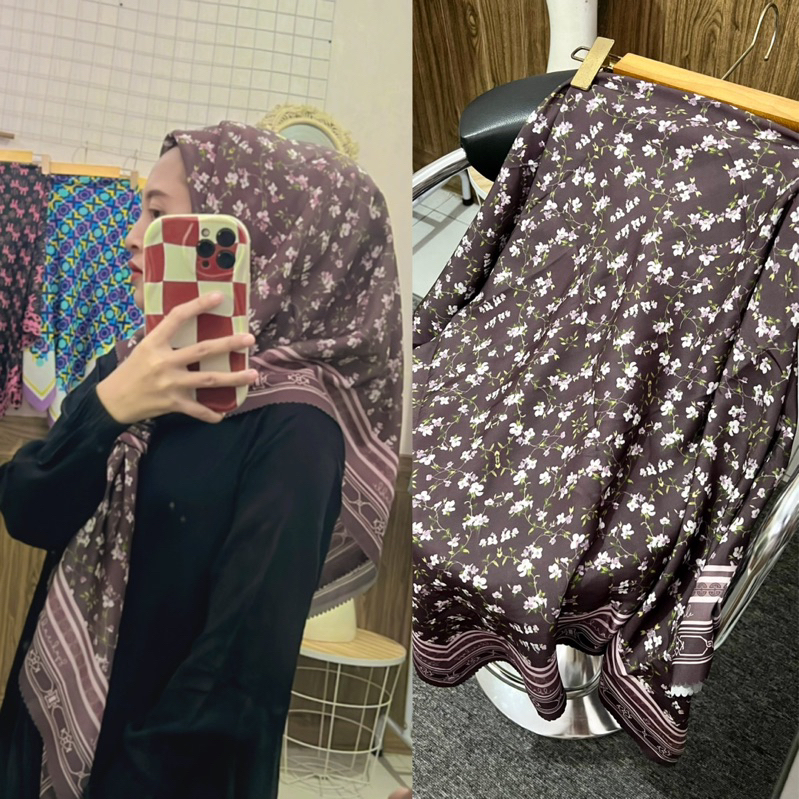HIJAB SEGI EMPAT VOAL MOTIF AZZURA CHOCO BY SYAHIRABLE/HIJAB MOTIF BUNGA SERIES TURKEY
