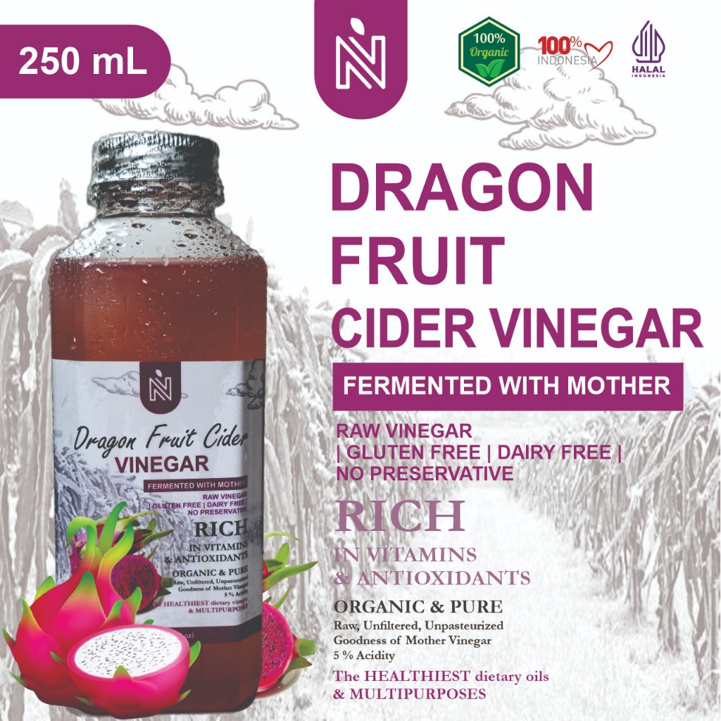 

BENUTRIVA Cuka Buah Naga 250 ml dengan Endapan Mother Fermentasi Probiotik / Dragon Fruit Cider Vinegar Diet Keto