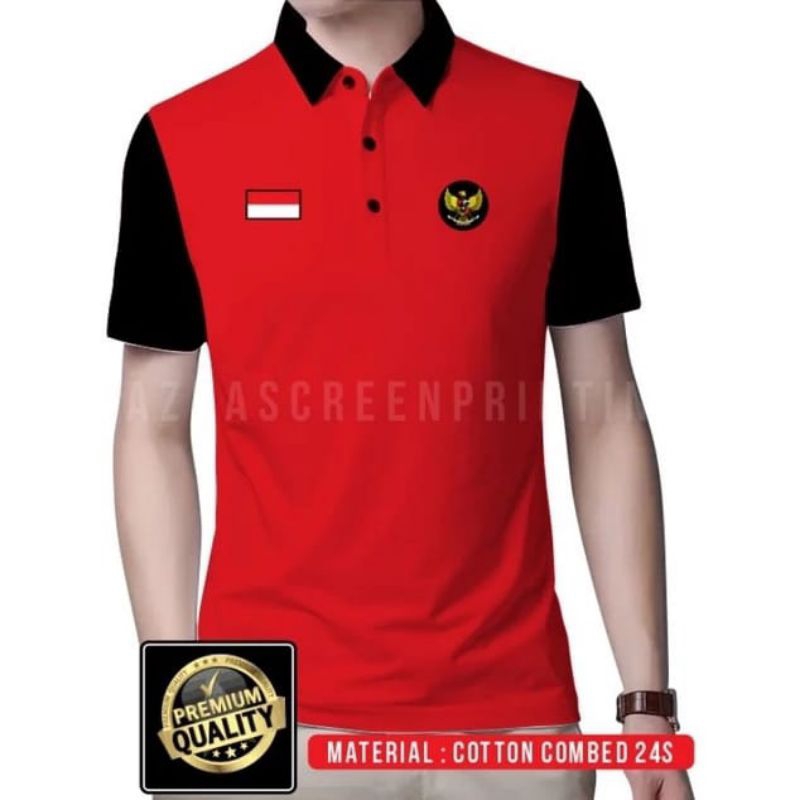 KAOS KERAH KEMEJA LOGO GARUDA DAN BENDERA MERAH PUTIH, KAOS AGUSTUSAN, KAOS TIMNAS, KAOS CASUAL.