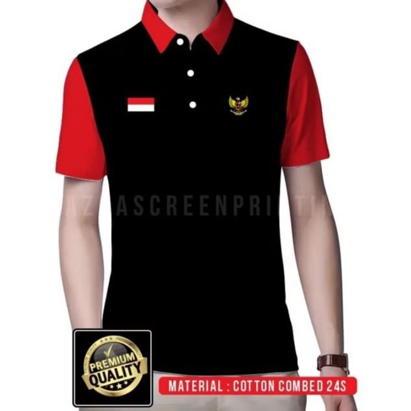 QH KAOS KERAH KEMEJA LOGO GARUDA DAN BENDERA MERAH PUTIH, KAOS AGUSTUSAN, KAOS TIMNAS, KAOS CASUAL.