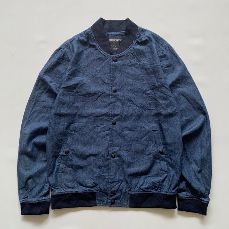 Hangten Jaket Bomber Varsity Denim