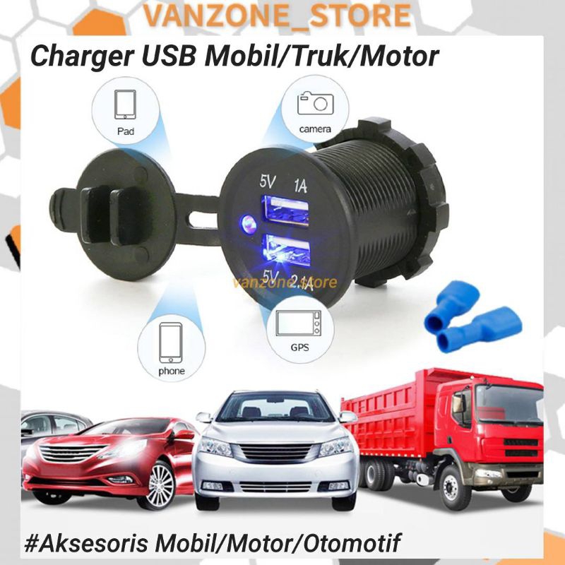 Socket Charger Mobil Truk Motor Dashboard Rocker USB Charger 2 Port 5V 2.1A Waterproof