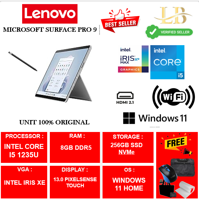 Microsoft Surface Pro 9 Intel i5 1235U 16gb 256gb ssd 13" Pixel Sense Forest