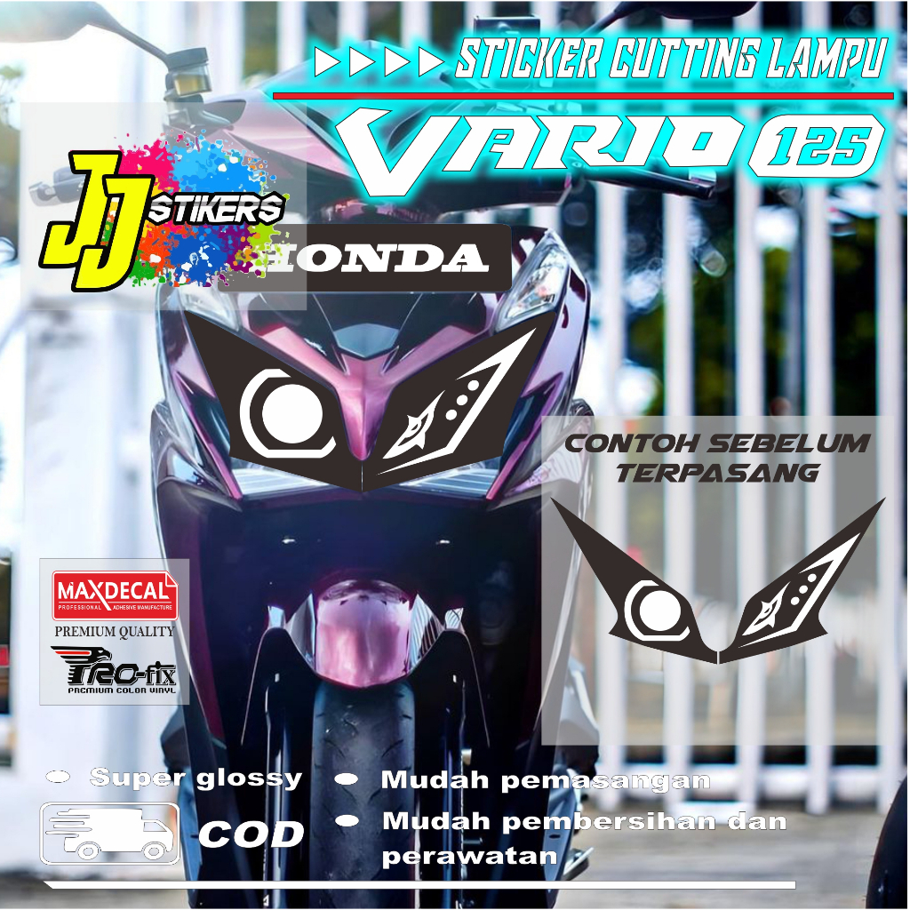 Stiker Lampu Motif Beda Kanan Kiri Vario / Sticker Cutting Lampu Vario Techno 125