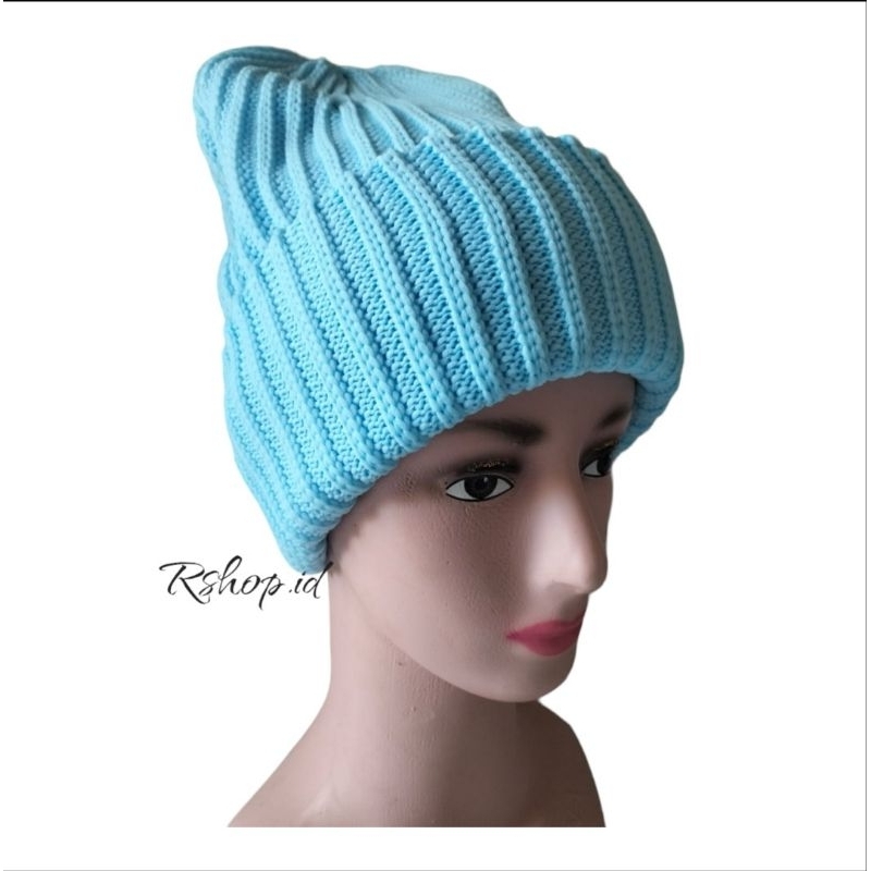 KUPLUK RAJUT BIRU PRIA WANITA  BAHAN PREMIUM